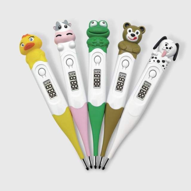 CE MDR Цифров термометър Различни цветове Водоустойчив бебешки термометър с гъвкав накрайник с подвижна капачка Карикатурна серия